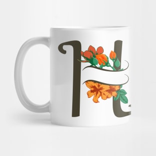 Capital letter H monogram with rose and lily flowers Mug